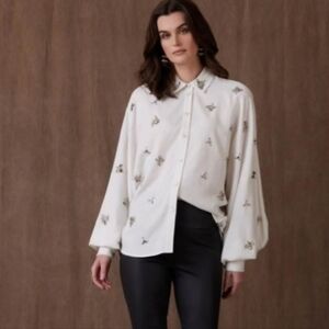 NWOT Classy Cotton Blouse with a Little Bling ☆☆ (XL)